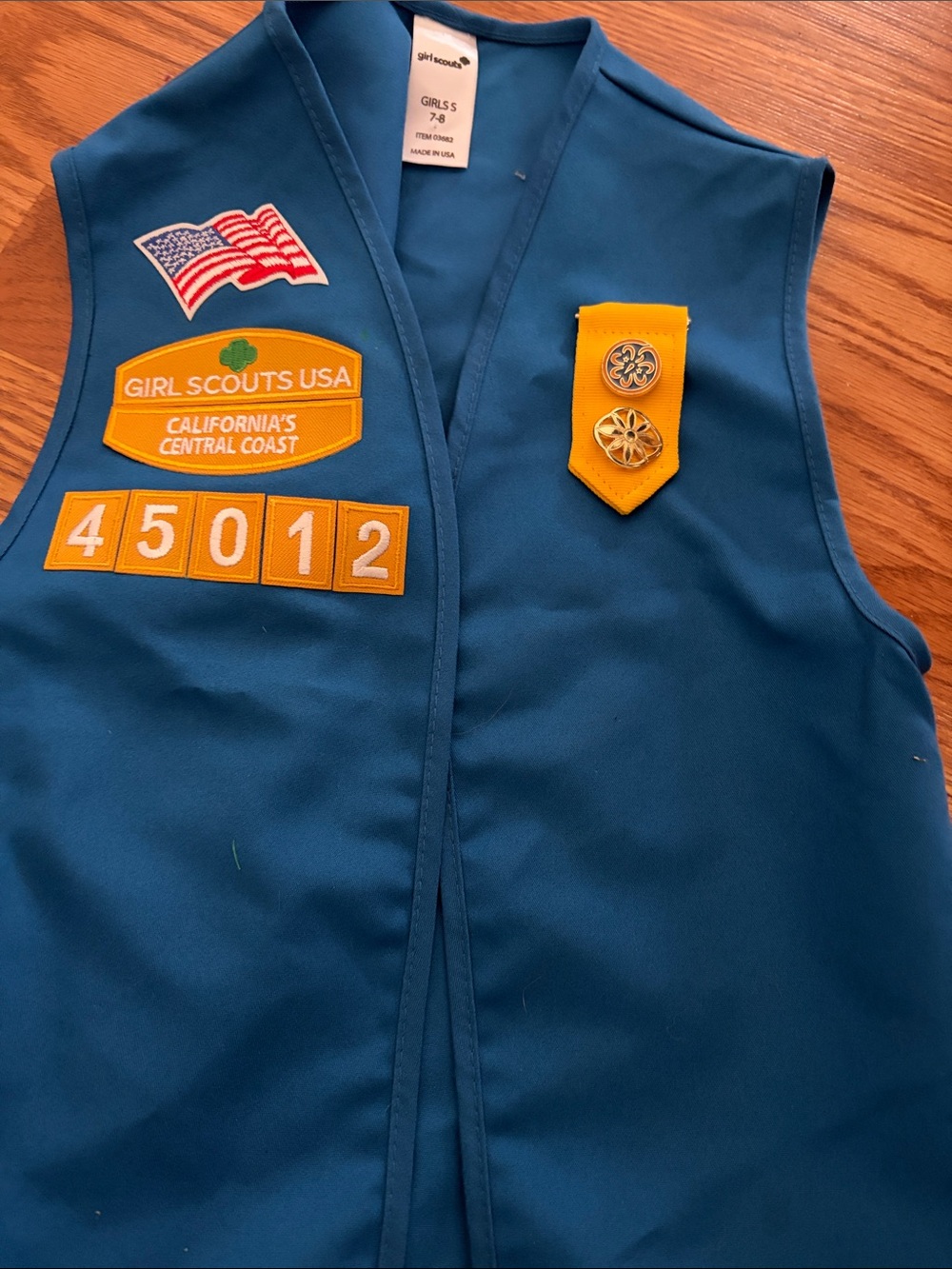Girl Scouts Blue Vest with Yellow Patch Accents - Youth